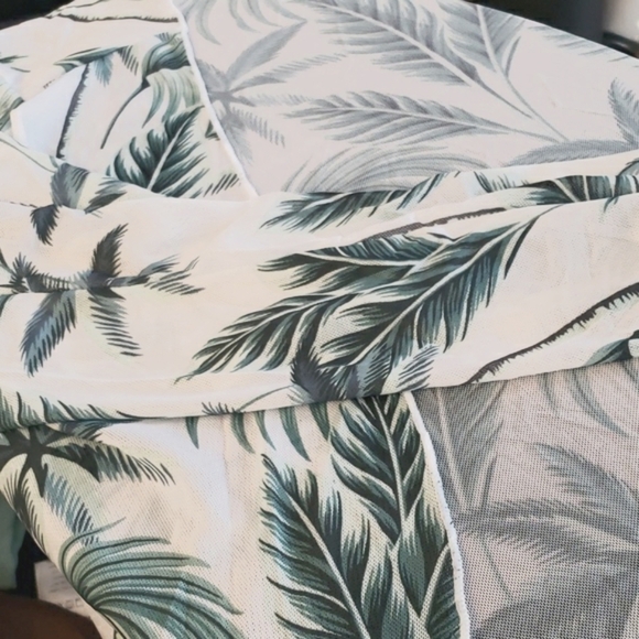 Zafuaz 3 Piece Bikini & Sleeved Cover Up Set White with Blue & Green Palm Tree S - Picture 10 of 13